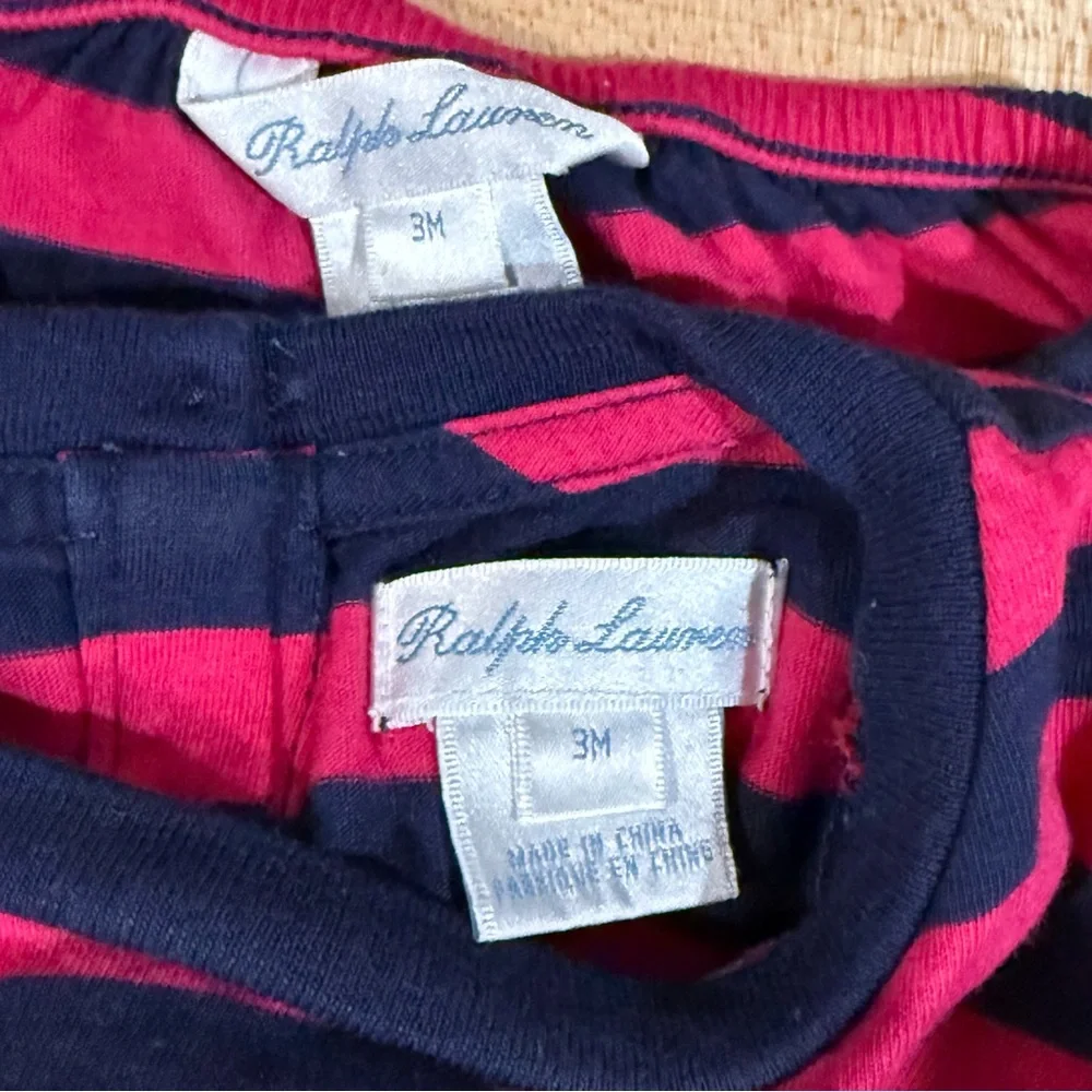 Ralph Lauren Striped Cotton Rugby Dress & Bloomer Pink Blue Size 3 Months